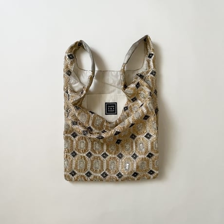 フランス製ヴィンテージレース生地のマーケットバッグ（GOLD*SILVER Lace）