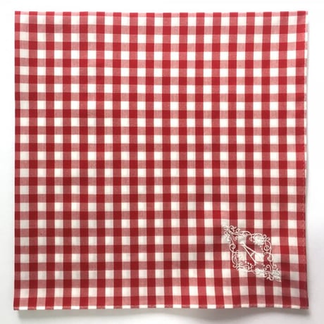イニシャル刺繍ギンガムチェックのハンカチ（RED）