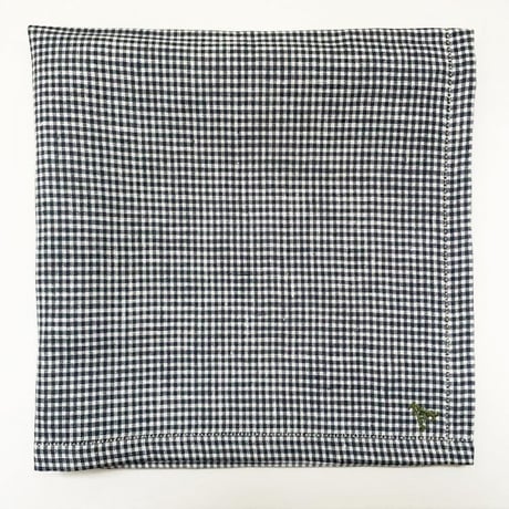 イニシャル刺繍フレンチリネンギンガムチェックのハンカチ（DARK NAVY）