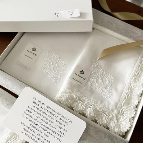 【予約注文】イニシャル刺繍レースハンカチ（WHITE）※発送予定日は商品説明をご確認ください / ブライダルハンカチ