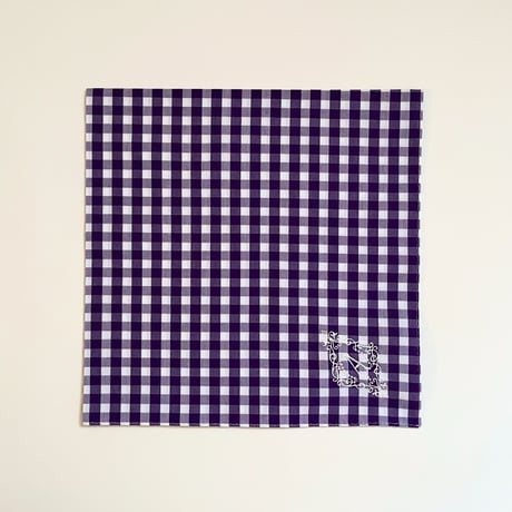イニシャル刺繍ギンガムチェックのハンカチ（VIOLET*WHITE）