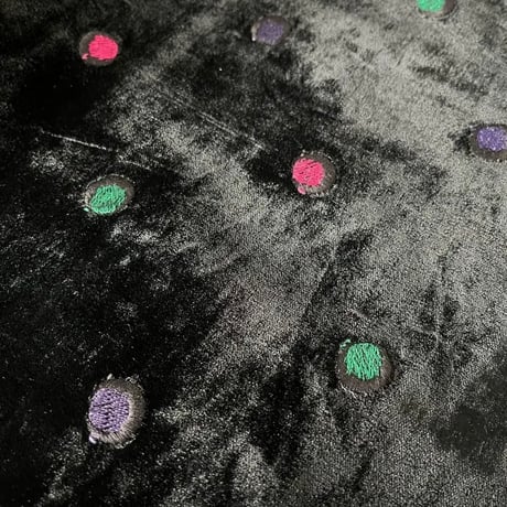 フランス製ヴィンテージ生地のLPトートバッグ（BLACK Velvet * Embroidery Dot）