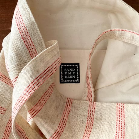 フランス製ヴィンテージリネン生地のショルダートートバッグ（ECRU * RED)
