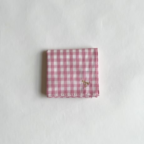 イニシャル刺繍ギンガムチェックの小さめハンカチ（PINK*WHITE）