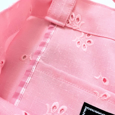 スイス製ヴィンテージ刺繍生地のLPトートバッグ（Meringue PINK）