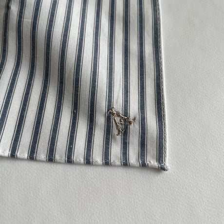 イニシャル刺繍ストライプの小さめハンカチ（WHITE*RustyNAVY）
