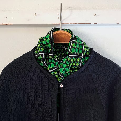 フランス製ヴィンテージ生地のシルクスカーフ（GREEN - Pomme sur Noir） | SANDÉMEREEN