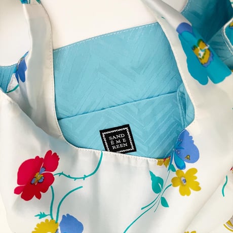 フランス製ヴィンテージシルク生地のバッグ（WHITE * Floral）