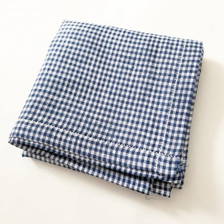 フレンチリネンギンガムチェックのハンカチ（NAVY）