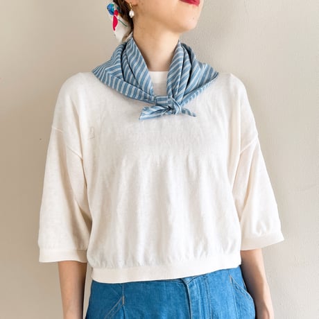 コットンリネンストライプ大判バンダナ（Smoky BLUE*WHITE）