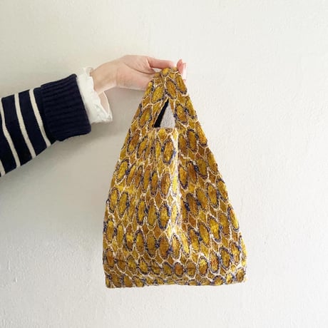 フランス製ヴィンテージ生地のバッグ（YELLOW * NAVY）