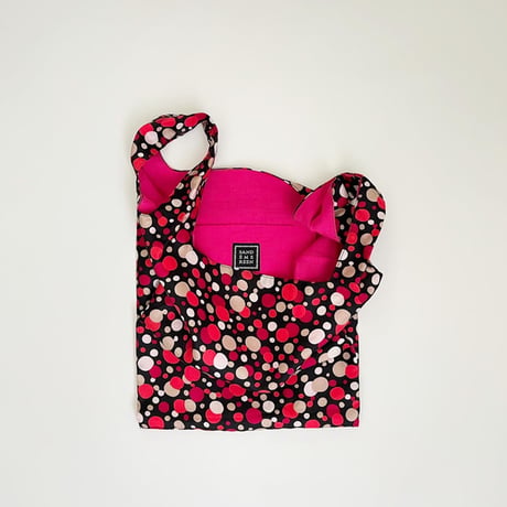 スイス製ヴィンテージシルク生地のドット柄バッグ（BLACK * Fuchsia PINK）