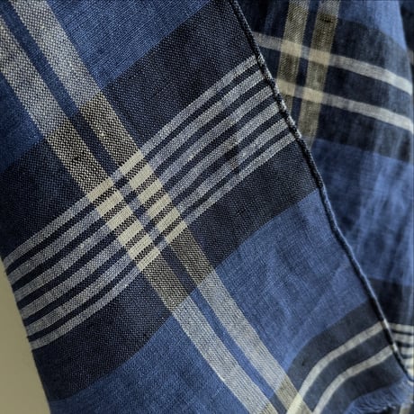 Check Linen Stole - リネン大判ストール（NAVY*BLACK） | SANDÉMEREEN