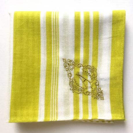 イニシャル刺繍STRIPEハンカチ（YELLOW）