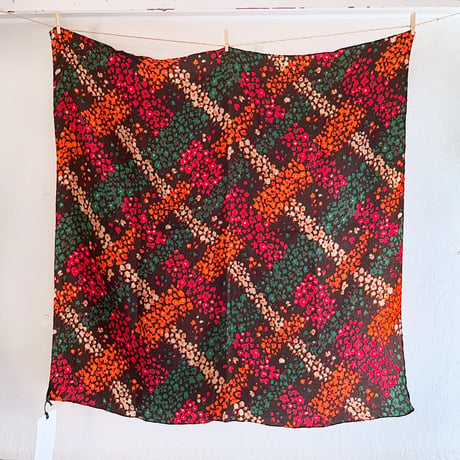 フランス製ヴィンテージ生地のシルクスカーフ（BROWN Floral）
