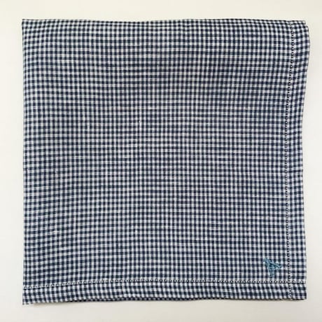 イニシャル刺繍フレンチリネンギンガムチェックのハンカチ（NAVY）