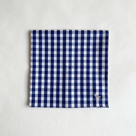 イニシャル刺繍ギンガムチェックの小さめハンカチ（NAVY*WHITE）