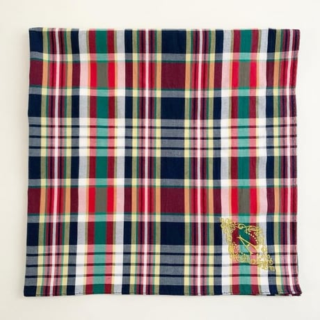 イニシャル刺繍チェックのハンカチ（NAVY*GREEN*RED）