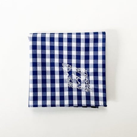 イニシャル刺繍ギンガムチェックのハンカチ（NAVY*WHITE）