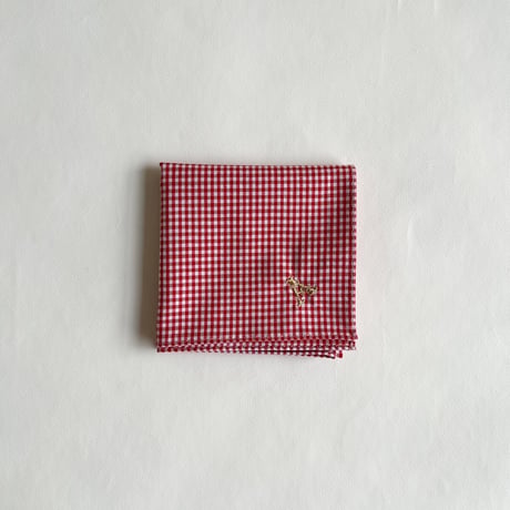 イニシャル刺繍ギンガムチェックの小さめハンカチ（RED*WHITE）