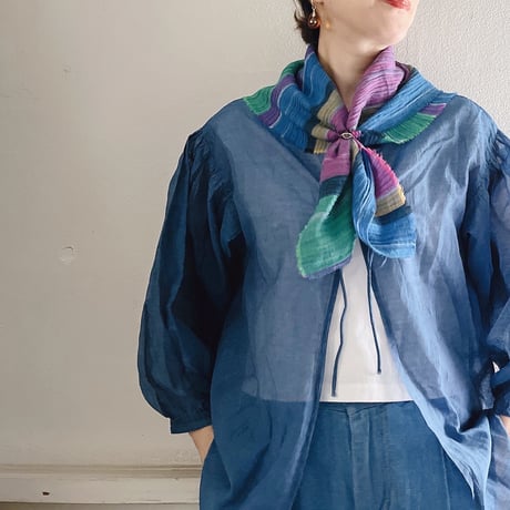 スイス製ヴィンテージコットン生地のミニスカーフ（BLUE*PINK*GREEN Stripe） | SANDÉMEREEN