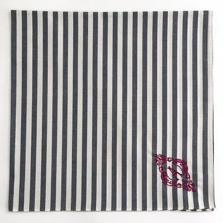 イニシャル刺繍ストライプのハンカチ（SLATENAVY*WHITE - PURPLE）