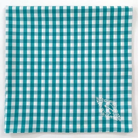 イニシャル刺繍ギンガムチェックのハンカチ（TURQUOISE GREEN）