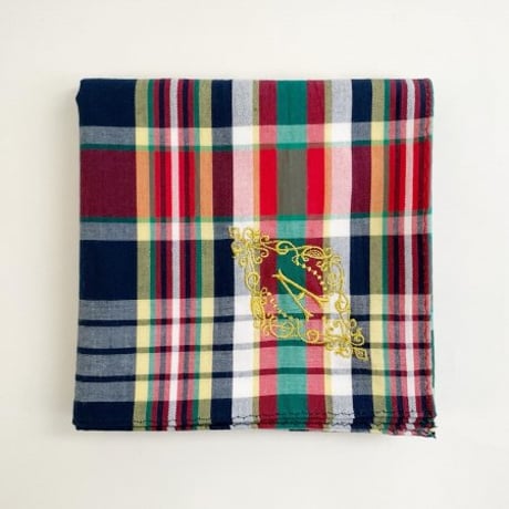 イニシャル刺繍チェックのハンカチ（NAVY*GREEN*RED）