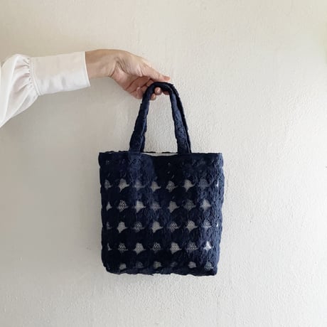 フランス製ヴィンテージレース生地のミニトートバッグ（NAVY） | SANDÉMEREEN