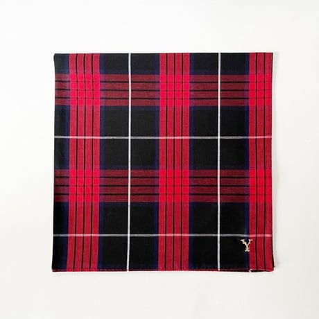 イニシャル刺繍チェックのハンカチ（BLACK*RED）
