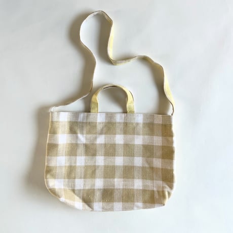 フランス製ヴィンテージ生地のショルダートートバッグ（BEIGE*YELLOW Check） | SANDÉMEREEN