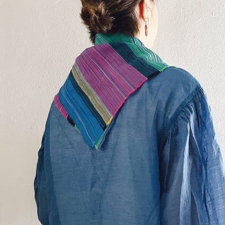 スイス製ヴィンテージコットン生地のミニスカーフ（BLUE*PINK*GREEN Stripe） | SANDÉMEREEN