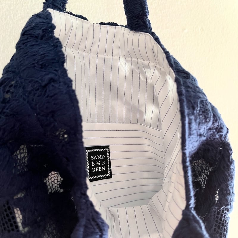 vintage ヴィンテージ レース バッグ フランス製ヴィンテージレース生地のミニトートバッグ(NAVY