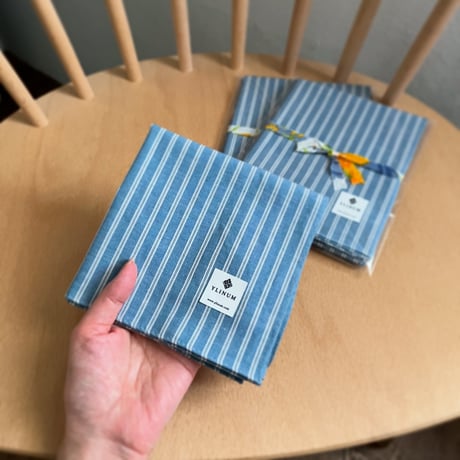 コットンリネンストライプ大判バンダナ（Smoky BLUE*WHITE）