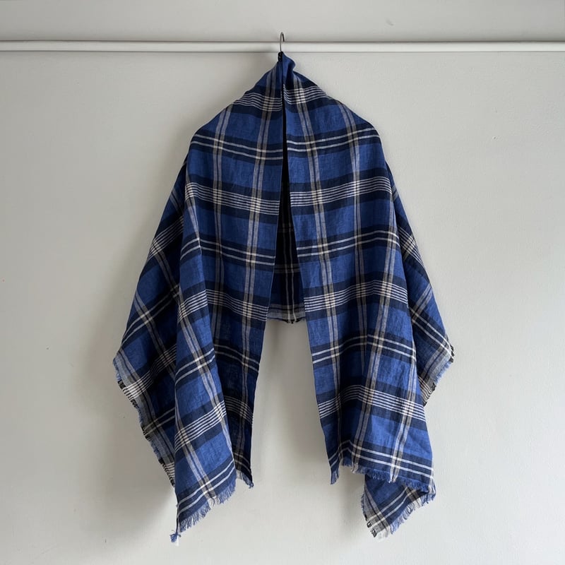 Check Linen Stole - リネン大判ストール（NAVY*BLACK） | SAN