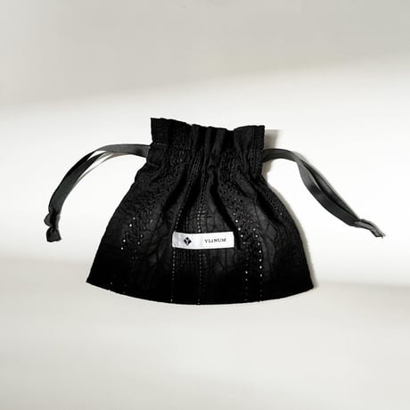 ドローストリングポーチ：ドビーレース（BLACK）