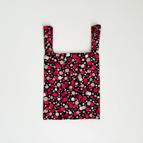 スイス製ヴィンテージシルク生地のドット柄バッグ（BLACK * Fuchsia PINK）