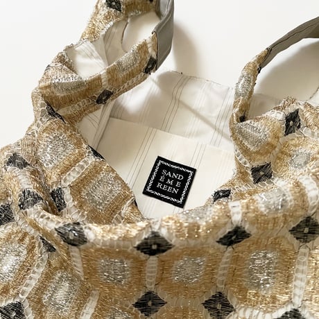 フランス製ヴィンテージレース生地のマーケットバッグ（GOLD*SILVER Lace）