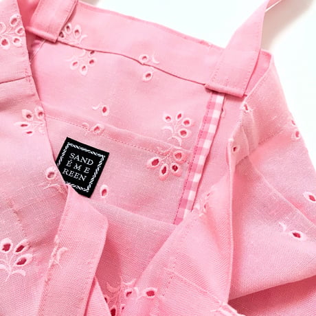 スイス製ヴィンテージ刺繍生地のLPトートバッグ（Meringue PINK）