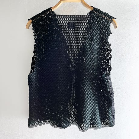 Ribbon Tie Vneck Lace VEST：スイス製ヴィンテージレース生地