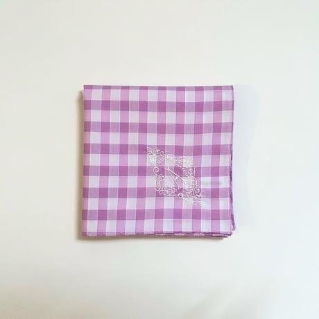 イニシャル刺繍ギンガムチェックのハンカチ（LILA*WHITE）