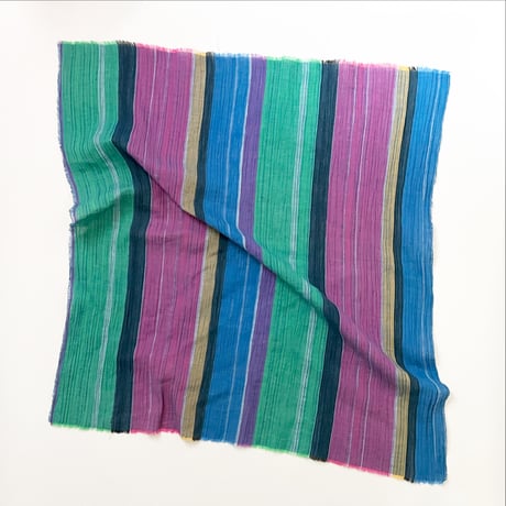 スイス製ヴィンテージコットン生地のミニスカーフ（BLUE*PINK*GREEN Stripe） | SANDÉMEREEN