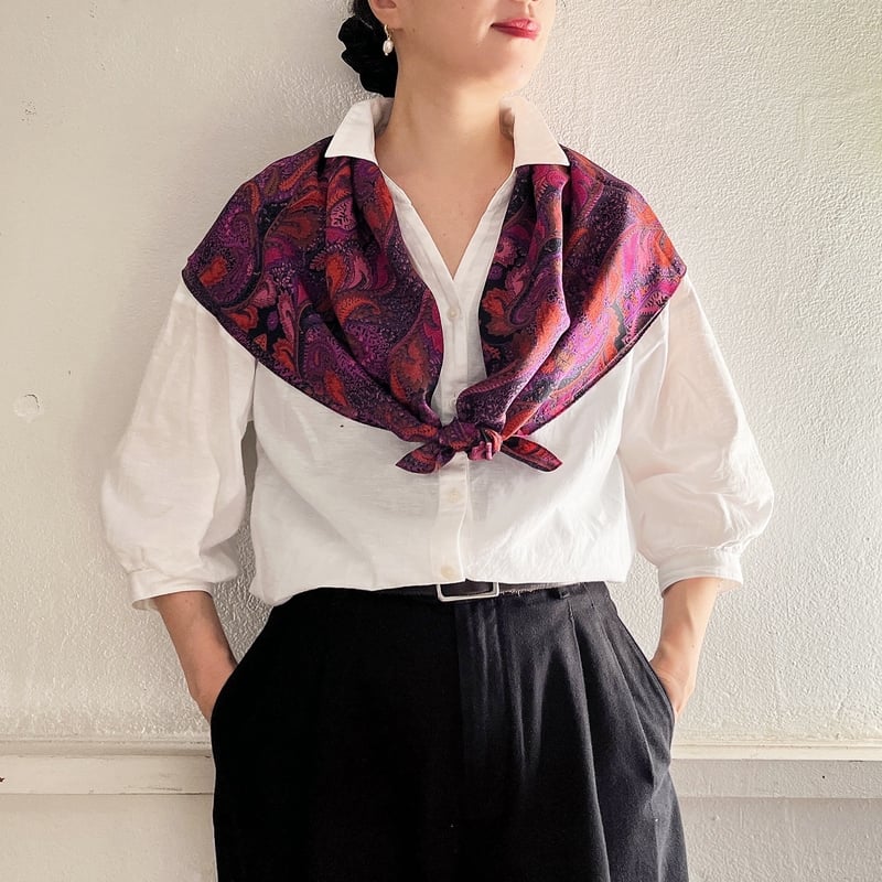 フランス製ヴィンテージ生地のシルクスカーフ（PINK*PURPLE*BLACK