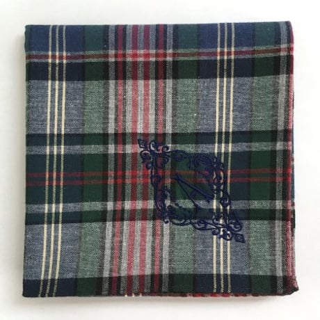 イニシャル刺繍タータンチェックのハンカチ（NAVY*GREEN*RED*WHITE）