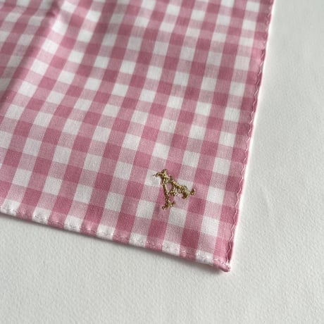 イニシャル刺繍ギンガムチェックの小さめハンカチ（PINK*WHITE）