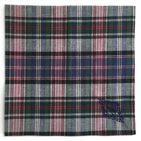イニシャル刺繍タータンチェックのハンカチ（NAVY*GREEN*RED*WHITE）
