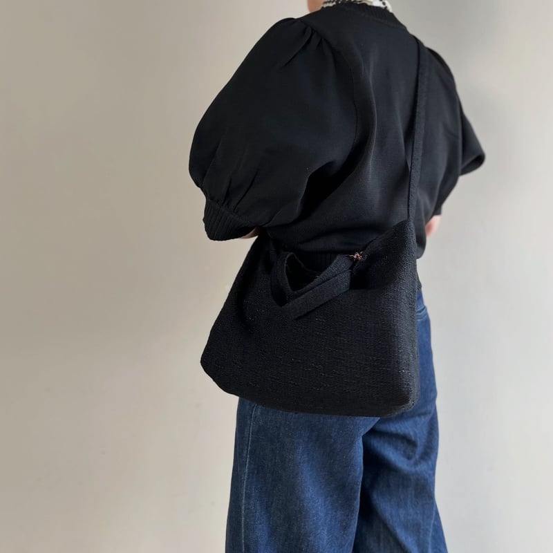 フランス製ヴィンテージ生地のショルダートートバッグ（BLACK