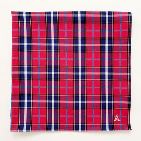 イニシャル刺繍チェックのハンカチ（RUBYRED*NAVY）