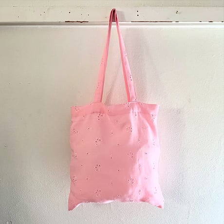 スイス製ヴィンテージ刺繍生地のLPトートバッグ（Meringue PINK）