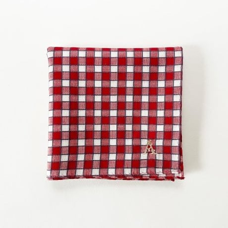 イニシャル刺繍ドビーギンガムチェックのハンカチ（RED）